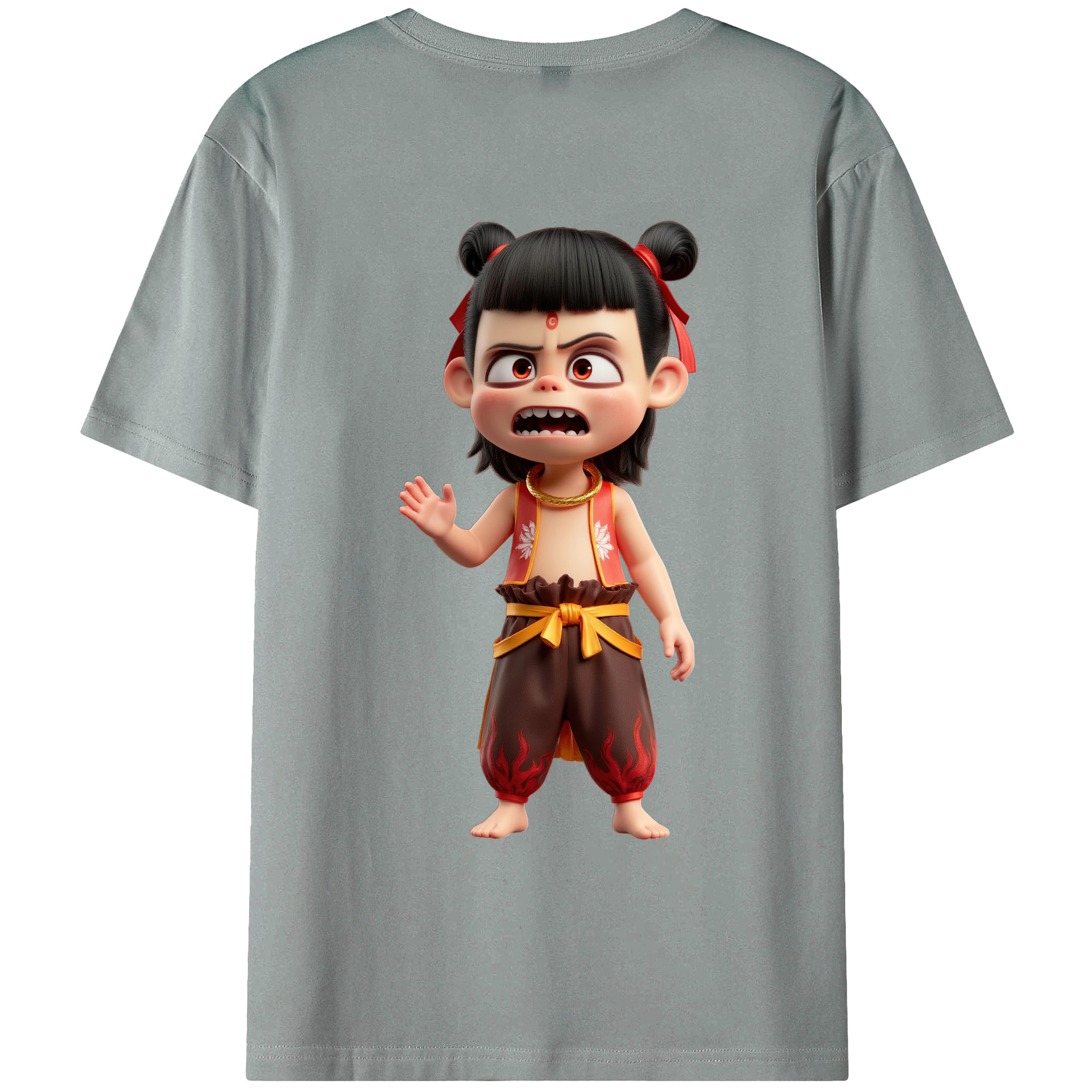（画像用） Ne Zha 2 ナタ 魔童の大暴れ 綿100％ メンズ半袖Tシャツ（バックプリント） 通気性